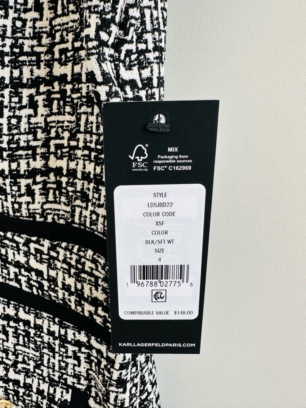 Karl Lagerfeld Black & White Tweed Mini Dress - Picture 4 of 9